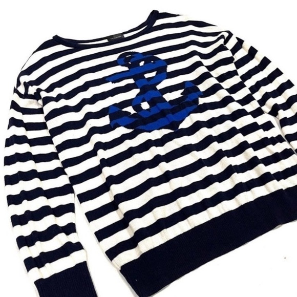 The Limited Nautical Striped Anchor Graphic Sweater wool blend classic navy - Picture 3 of 9